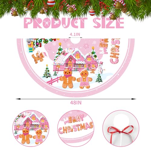 Pink Gingerbread Christmas Tree Skirt 48 Inch Holiday Decor for Living Room