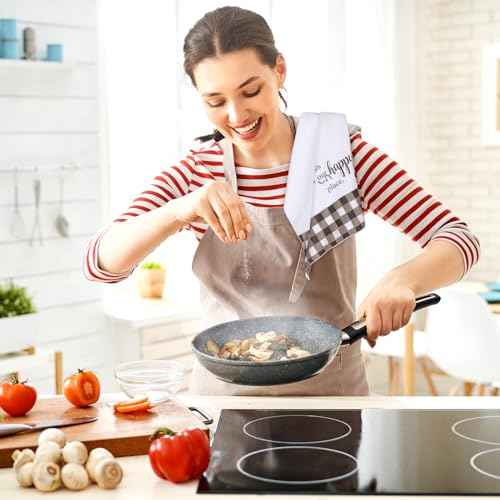 Honoson 4 Pcs Christmas Kitchen Dish Towels Farmhouse Hand Tea Towels Absorbent Quick Dry Dish Cloths Polyester Cleaning Cloth for Christmas Home Gifts Kitchen Supplies(White and Black,Plaid Style)