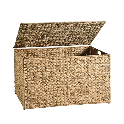 Water Hyacinth Storage Basket with Lid - 160L Natural Wicker Container with Handles