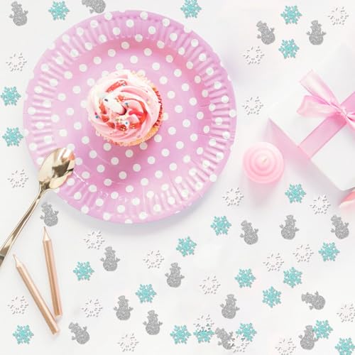 MINUET MINUTE Snowman Confetti - Blue Glitter Snowflake Table Scatters, 120 pcs Snowy Holiday Decor (Snow-Blue)