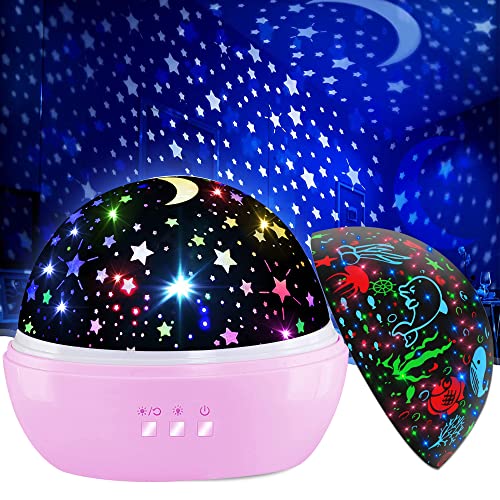 Girls Night Light,360¡Æ Rotating Starry Night Light Projector for Babys,Ocean Wave Projector for Kids Toddlers,Christmas Gifts Stocking Stuffers for Kids,Girls Beroom Decor (Pink)