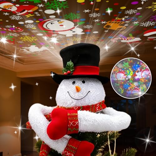 Snowman Christmas Tree Topper with Lights & Snowflake Projection