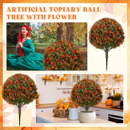 Lunmon 2 Pack 24-Inch Artificial Orange Topiary Trees for Outdoor Decor