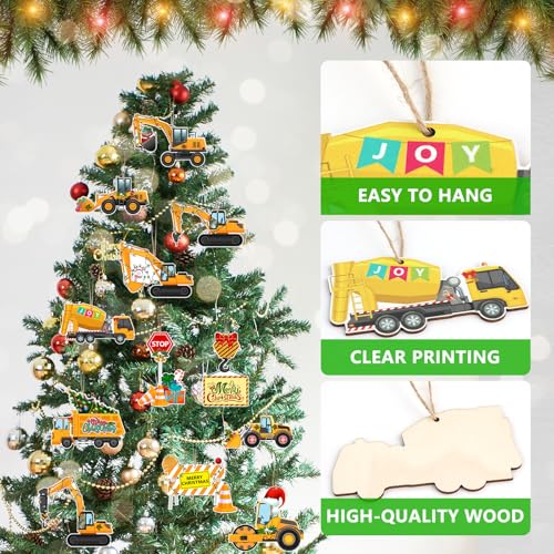 Christmas Wooden Truck Ornaments, 24Pcs - 12 Designs Reusable Holiday Decor