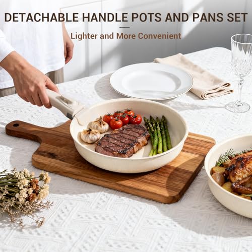 20-Piece Ceramic Nonstick Cookware Set with Removable Handles – Kitchen Pots & Pans