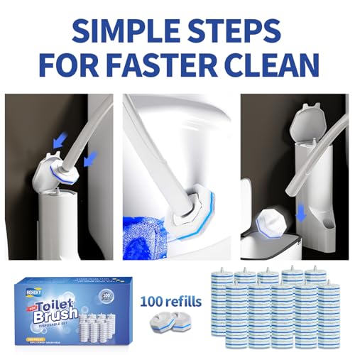 Disposable Toilet Brush Refills Pack of 100 - Deep Cleaning Replacement Heads