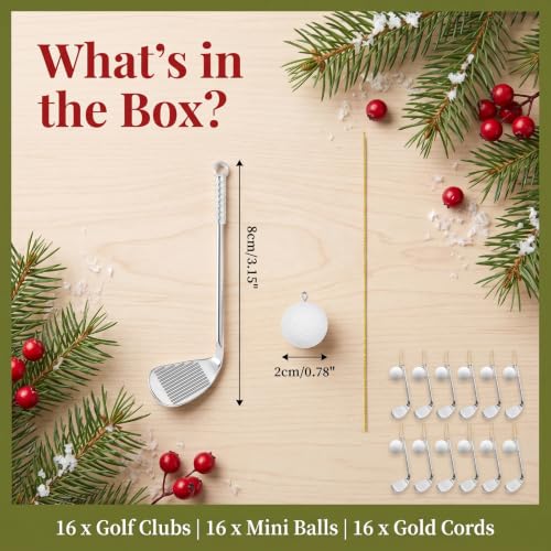 Golf Christmas Ornaments Set - White Golf Balls & Pins for Holiday Decor