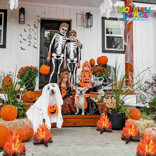 Novelty Place 2 Set Fake Fire Cardboard Decoration 12 X 10.5 Inch - 3D Paper Flame Campfire Centerpieces, Realistic Fire Props for Camping, Christmas, Birthday, and Party Table Decorations