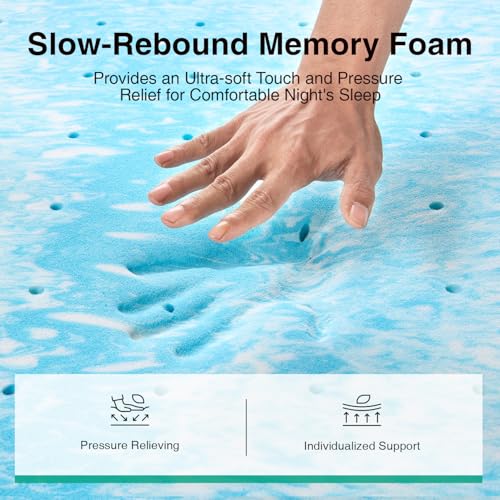 Blue Novilla Twin Memory Foam Mattress Topper 3 Inch Cooling Gel Ventilated
