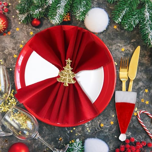 24 Pcs Christmas Napkin Rings Cloth Set with Santa Hats & Holiday Decor
