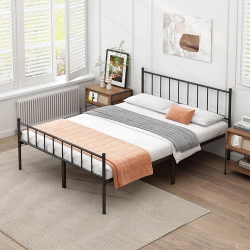 DIIYIV Queen Metal Bed Frame - Black Steel Slat Support, Noise-Free, Easy Assembly