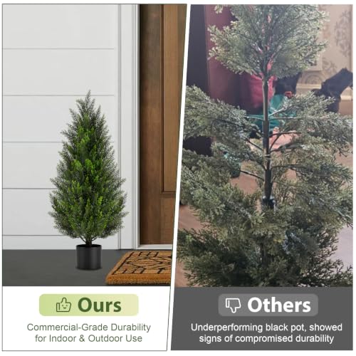 VIVATREES 4FT Artificial Cedar Topiary Tree in Black Planter UV-Resistant Outdoor Decor