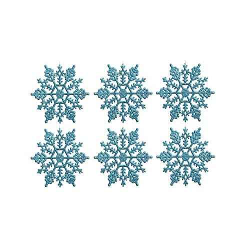 Kipokalor Turquoise plastic Snowflake Ornaments 24pcs tiny Sparkling Iridescent Glitter Snowflake Ornaments on String Hanger for Decorating,Chirstmass tree,Crafting and Embellishing (3inch, Turquoise)