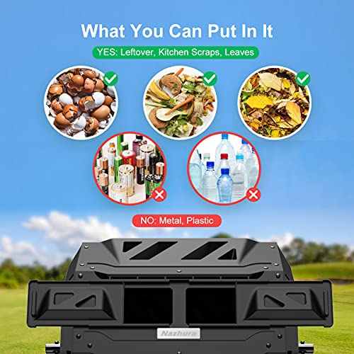 Black Compost Tumbler Bin with Dual Chambers 43 Gallon - Includes Gardening Gloves