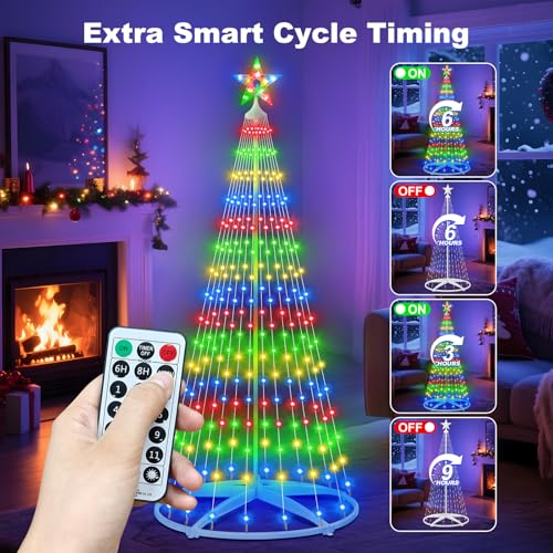 JORETLE 6ft Christmas Cone Tree Lights with 252 LEDs, Warm White & Multicolor, 11 Modes, Timer & Remote, IP65 Indoor/Outdoor