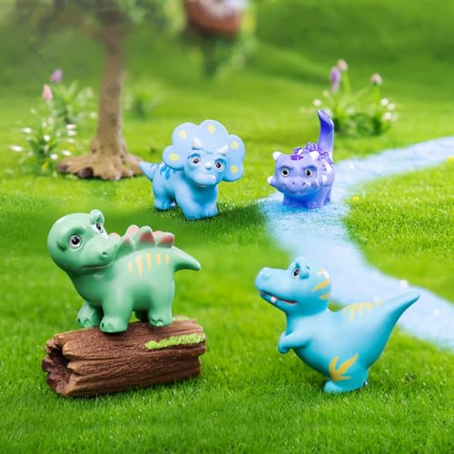 5 Pcs Lovely Dinosaur Figure Animal Toys Set Cake Topper, Micro Landscape Decor Fairy Garden Miniature Dinosaur Figurines Collection Playset for Christmas Birthday Gift Desk Decoration