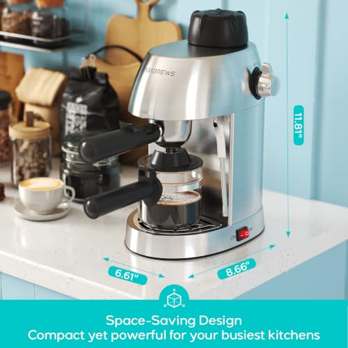Casabrews 4-Cup Espresso Coffee Machine with Milk Frother - 3.5 Bar Pressure