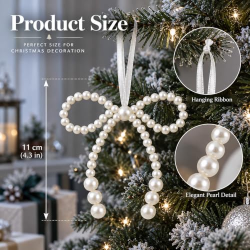 24 Pcs Christmas Pearl Bow Ornaments Set for Tree Wreath Decor