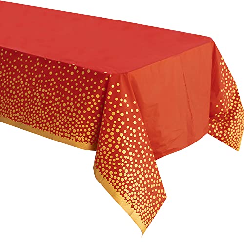 2 Pack Premium Red and Gold Plastic Tablecloths ? Thick, Durable, Reusable Table Covers (54 x 108 in) ? Disposable Party Tablecloths for Birthday, Graduation, Christmas and Event Decorations