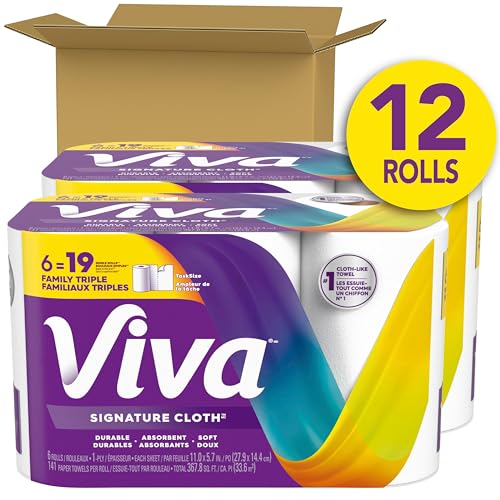 12 Pack Viva Signature Cloth Paper Towels - 141 Sheets per Roll, Family Triple Rolls