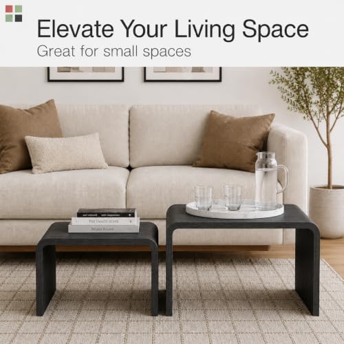Stead Curved Nesting Coffee Table Set of 2, Modern Wood Tables for