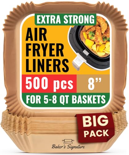 8-Inch Square Disposable Air Fryer Liners 500 Pcs - Unbleached, Non-Stick, BPA-Free