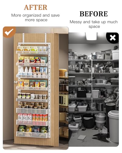 POKIPO White 8-Tier Over the Door Pantry Organizer - Heavy-Duty Metal Spice Rack, Wall Mount or Hanging Kitchen Storage Shelf