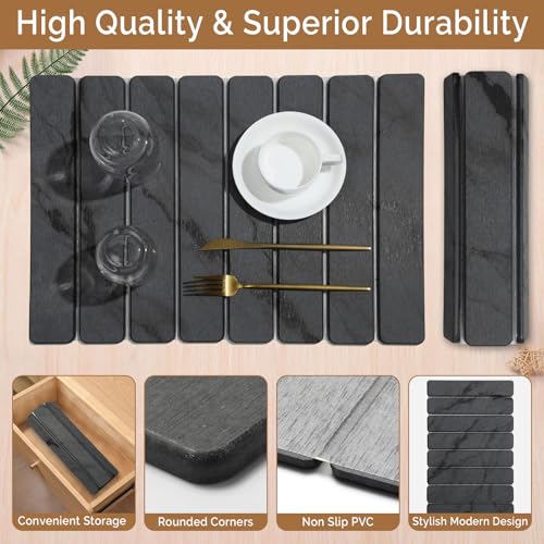 Linidcoud Dark Gray 20x14 Inch Stone Dish Drying Mat for Kitchen Counter - Quick Dry Water Absorbing Marbled Diatomaceous Earth Pad