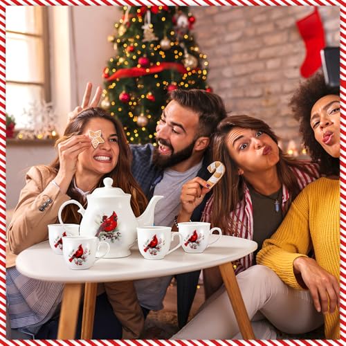 Vesici Cardinal Ceramic 7-Piece Tea Set with Teapot & 6 Cups