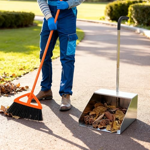 Extra Large Metal Dust Pan with Long Handle - Heavy-Duty Jumbo Debris Pan - Variation 1