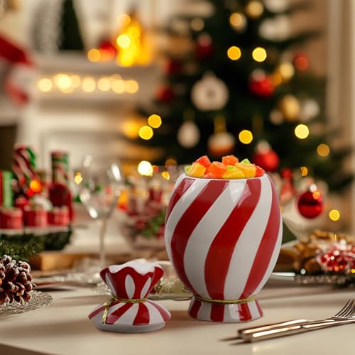 DIF DECO Christmas Candy Ceramic Storage Jars with Lid - 700ml, Vertical Storage Jar, 24.7 oz