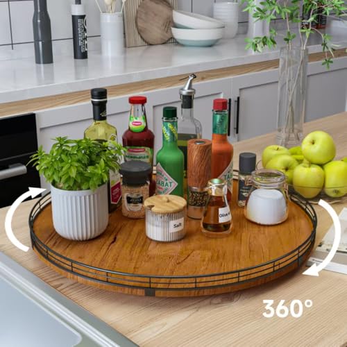 21-Inch Walnut Finish Wooden Lazy Susan Organizer for Dining Table - Premium Natural Solid Wood