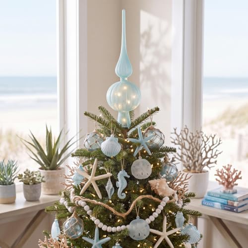 Gejoy 12" Mercury Glass Christmas Tree Topper Ice Blue Classic