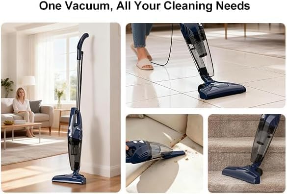Sancorp Blue Corded Small Stick Vacuum Cleaner - Lightweight, 14KPa Suction, 3-in-1 Handheld & Upright