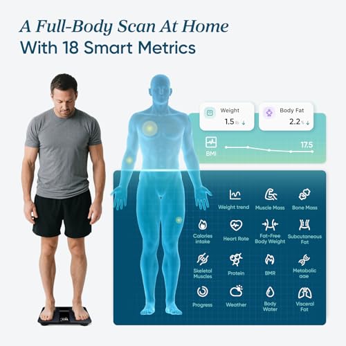 Etekcity Smart Body Weight & Fat Scale with Wi-Fi, BMI, 9 Metrics, Black-Color Screen, 11.8 x 11.8 in
