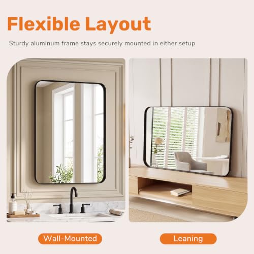 Sweetcrispy Black Bathroom Wall Mirror 40x30 Inch Over Sink Shatterproof