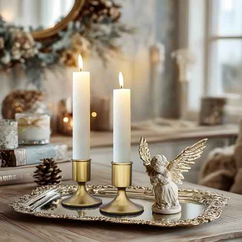 Gold Taper Candle Holders Set of 2, Gold Candlestick Holders,Vintage Metal Candle Stick for Dinner Room Table Centerpiece or Mantel Wedding Christmas Birthday Party Party