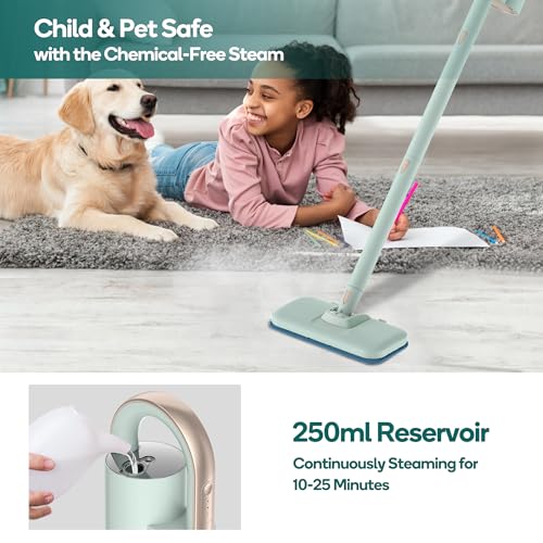 Steam Mop & Handheld Cleaner with 11 Brushes - Green, 1200W, Fast Heating