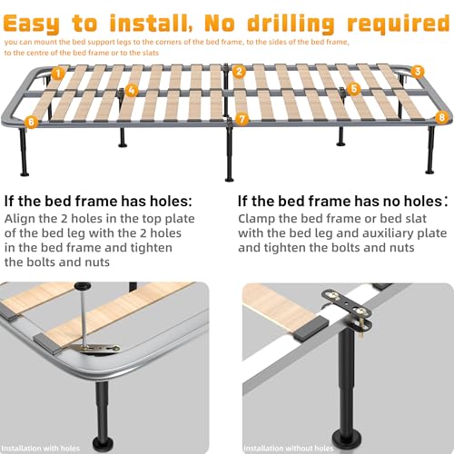 Adjustable Bed Support Legs Set - 7.08-12.6 Inch, Heavy Duty Metal Slat Bed Frame Support - 6 Pieces (Variation: 7.08-12.6 Inch)