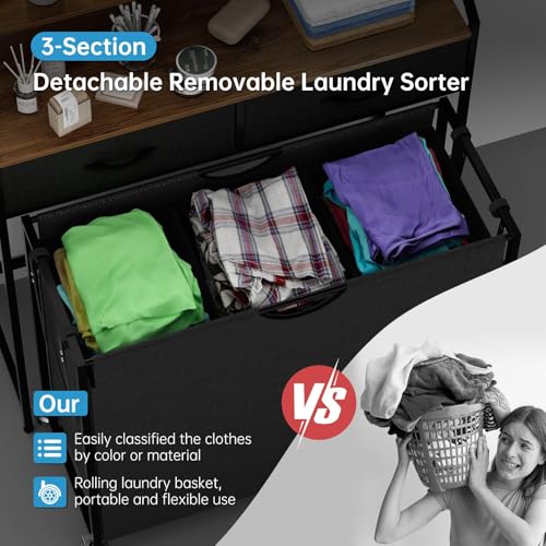 Laundry Sorter with 3 Sections and 2 Drawers - 2 Tier Rolling Organizer