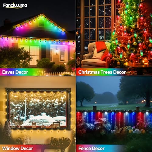 FANCILLUMA 132FT RGB Color Changing Smart C9 Christmas Lights Outdoor - Connectable, App & Remote Control
