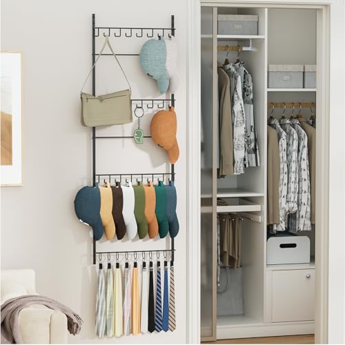 Black 4-Tier Over-the-Door Hat Organizer with 24 Hooks & 10 Clips - Fits 34 Caps