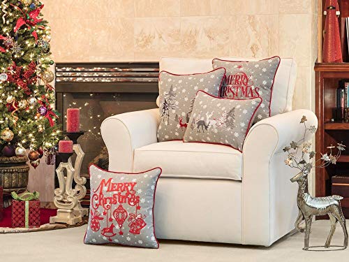 Christmas Decorative Rectangular Throw Pillow - Snowflakes & Reindeer, Grey & White