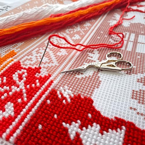 Brvsk Orange Festive Embroidery Kit for Beginners - 16x16in Nordic Moose Design on Cotton Canvas