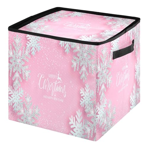 Pink Christmas Ornament Storage Box 64-Compartment 13x13x13 in with Dividers