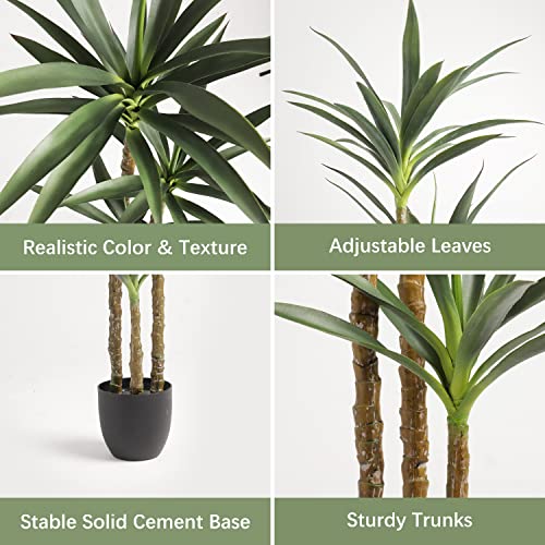 4ft 8in Faux Agave Tree with 3 Heads - Realistic Artificial Indoor & Outdoor Plant