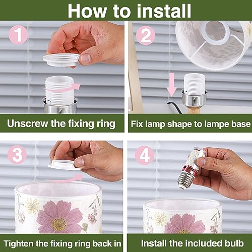 Pressed Flowers Small Table Lamp - 3-Color LED Bedside Lamp with Wooden Base