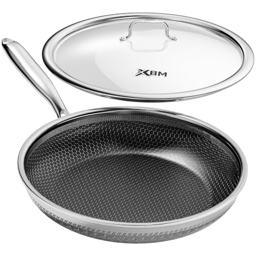 12-Inch Honeycomb Nonstick Frying Pan with Lid - Pro Version, PFAS-Free, All Cooktops