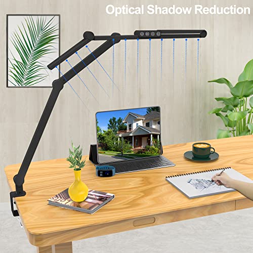 Black Led Desk Lamp with Clamp - Auto Dimming Architect Office Light, 24W Ultra Bright with Atmosphere Lighting