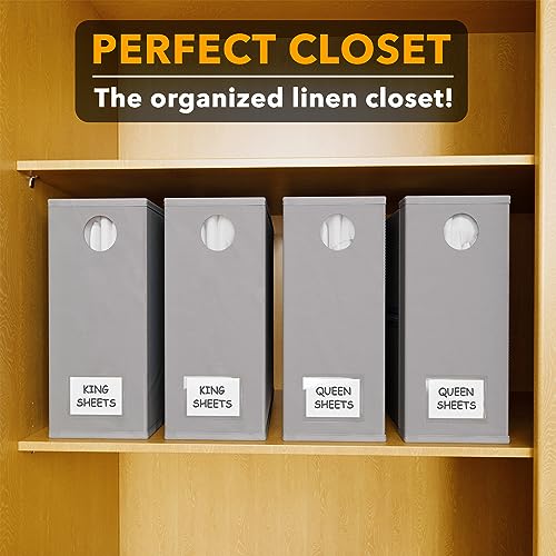 SpaceAid 4 Pack Bed Sheet Organizers - Gray Foldable Linen Closet Storage for Queen & King Size Sheets